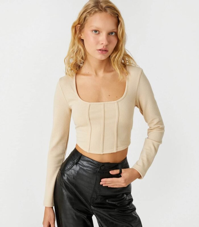 Long Sleeve T-Shirt Crop Square Collar