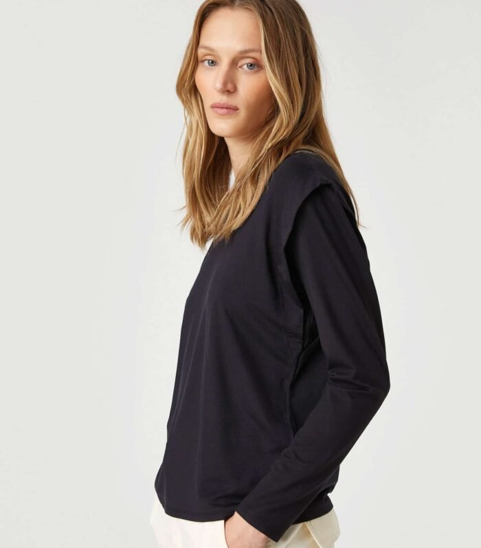 Long Sleeve T-Shirt Round Neck Shoulder Detailed