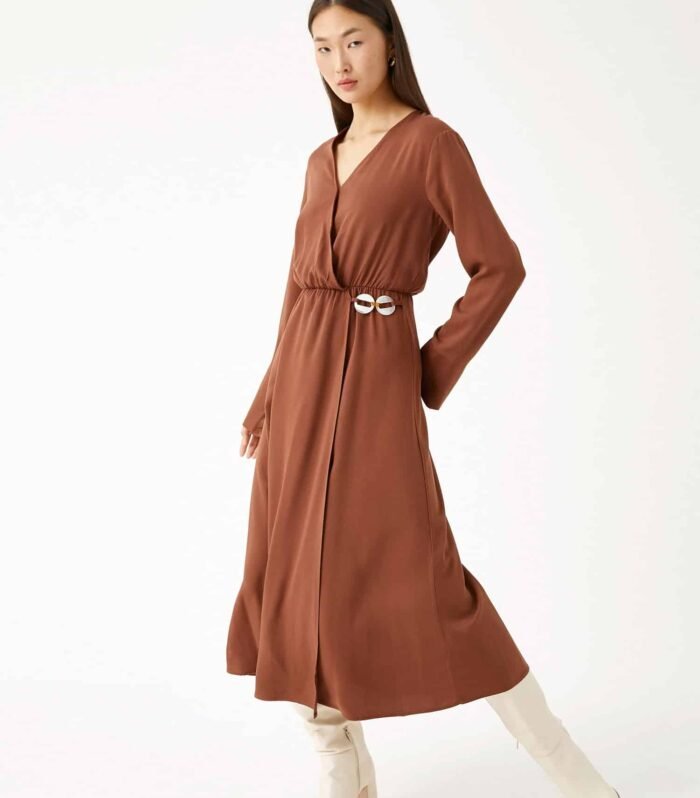 Midi Length Dress Wrapped Button Detailed