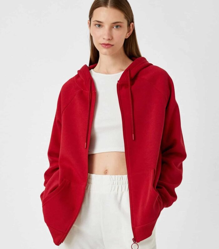 Oversize Zippered Sweatshirt Hooded Pocket Fleece Inside