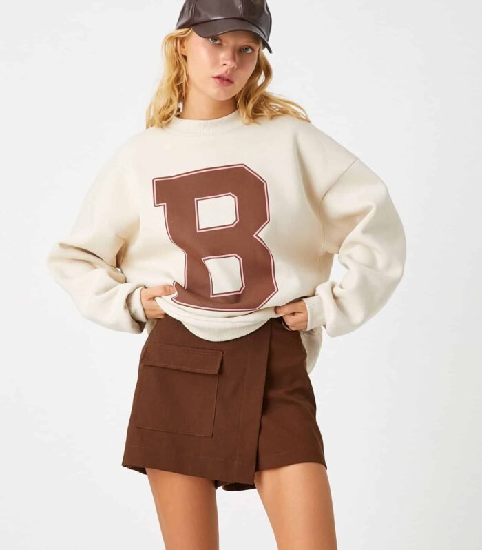 Printed College Sweatshirt Crew Neck Long Sleeve Fleece Inside