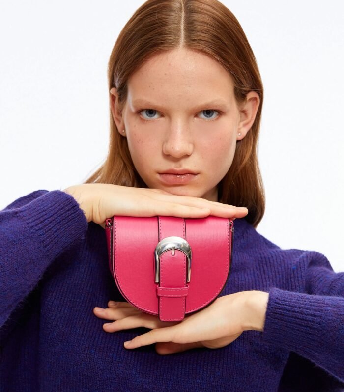 Women's Buckled Shoulder Bag Leather Look